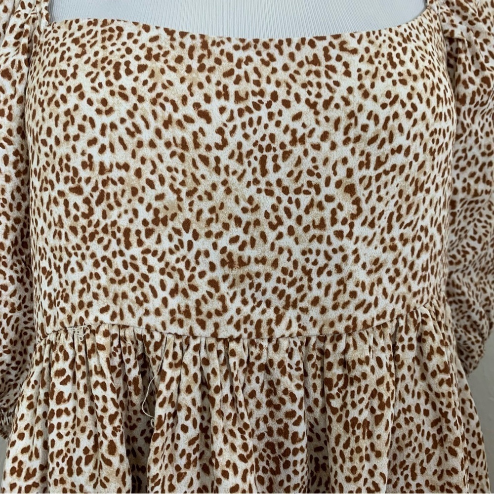 By Together Animal Print Baby Doll Mini Sun Dress Lace Up Back Sz L - Picture 13 of 17